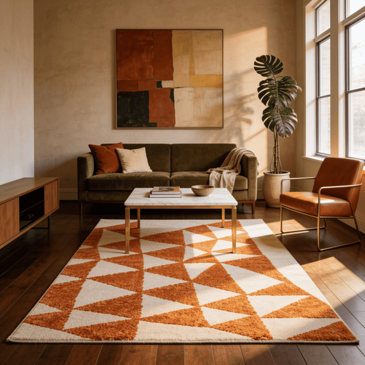 Tapis Berbère Mrirt Orange et Ivoire à Motifs Triangles | Berbère Tapis