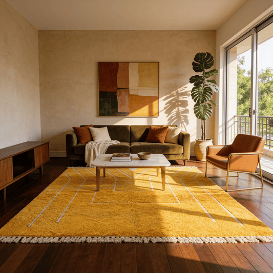 Tapis Berbère Beni Ouarain Jaune en Laine Véritable