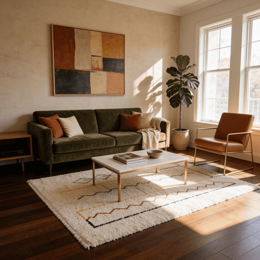 Tapis Berbère Azilal Blanc à Poils Longs