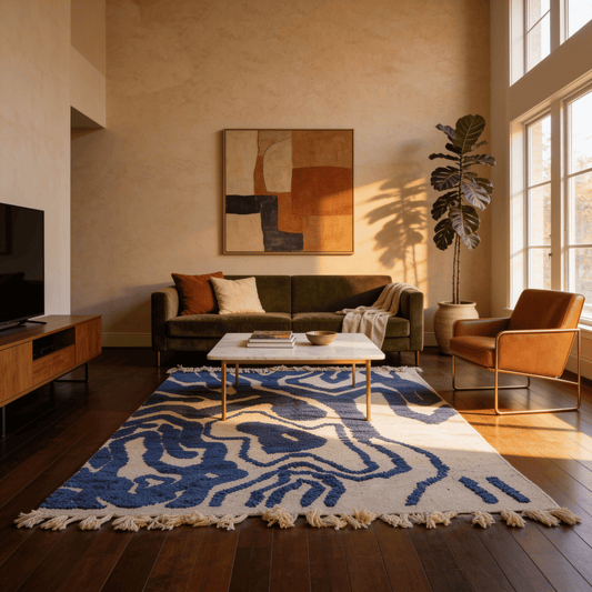 Tapis Berbère Béni Ouarain Moderne Bleu