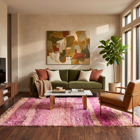 Rabeh - Tapis Berbère vintage en situation dans un salon moderne