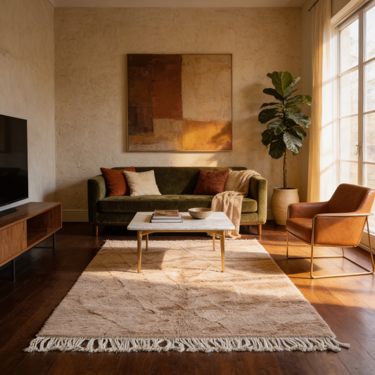 Tapis Berbère Mrirt en situation dans un salon moderne
