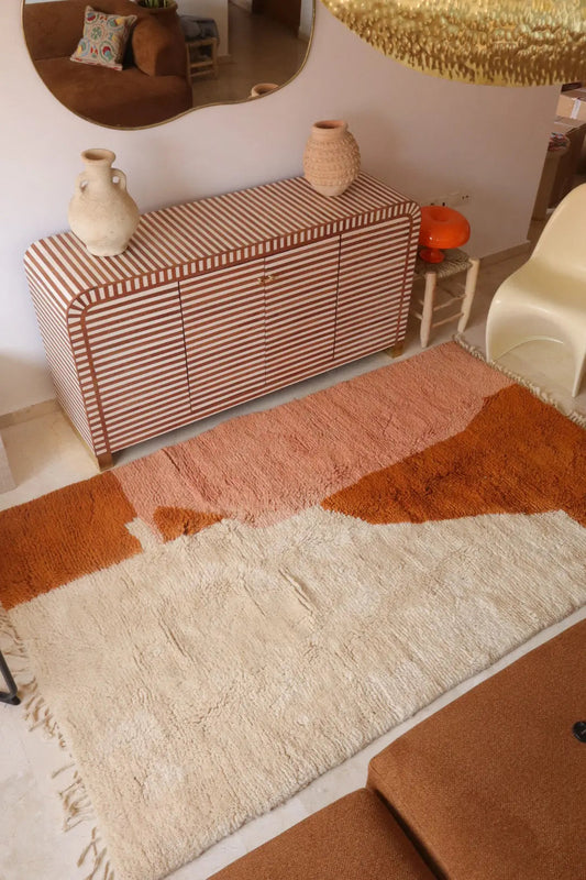 Véritable Tapis berbère marocain fait main contemporain terracotta et rose saumon moderne qualité premium en laine