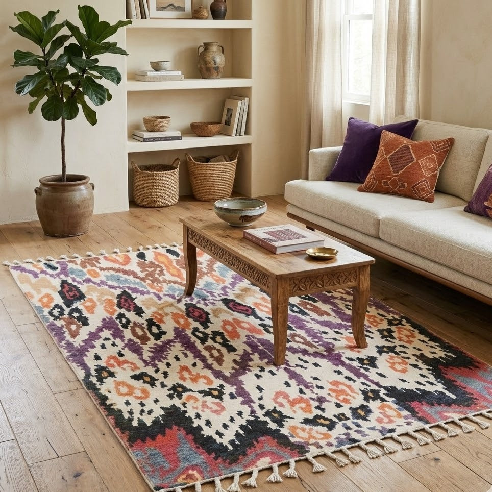 Tapis berbère Boujaad | décoration salon intérieur | motifs abstraits multicolores | Berbère Tapis