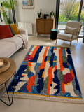Tapis Berbère Boujad | Bandes Abstraites Multicolores à Franges | Berbère Tapis