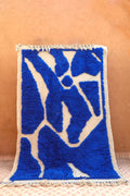 Tapis Berbère Béni Ouarain Moderne Bleu À Reliefs