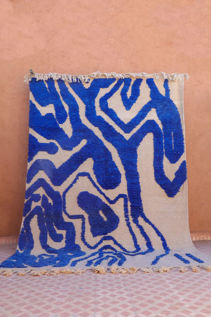 Tapis Berbère Béni Ouarain Moderne Bleu
