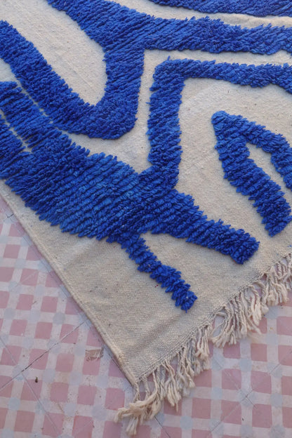 Tapis Berbère Béni Ouarain Moderne Bleu
