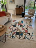 Tapis Berbère Azilal | Motifs Triangles Multicolores | Franges Coton | Berbère Tapis