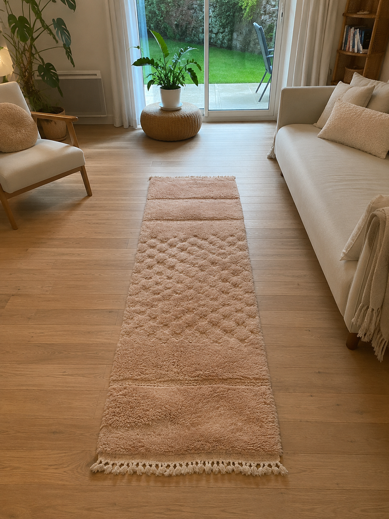 Tapis Azilal Rose Texturé - Tapis Couloir Marocain Shag