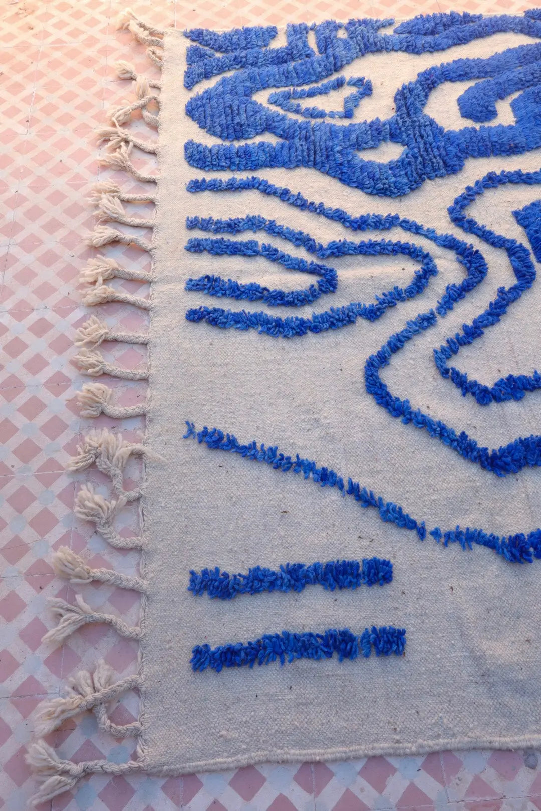 Tapis Berbère Béni Ouarain Moderne Bleu