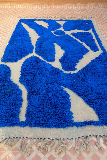Tapis Berbère Béni Ouarain Moderne Bleu À Reliefs