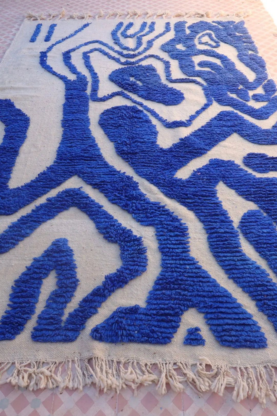 Tapis Berbère Béni Ouarain Moderne Bleu