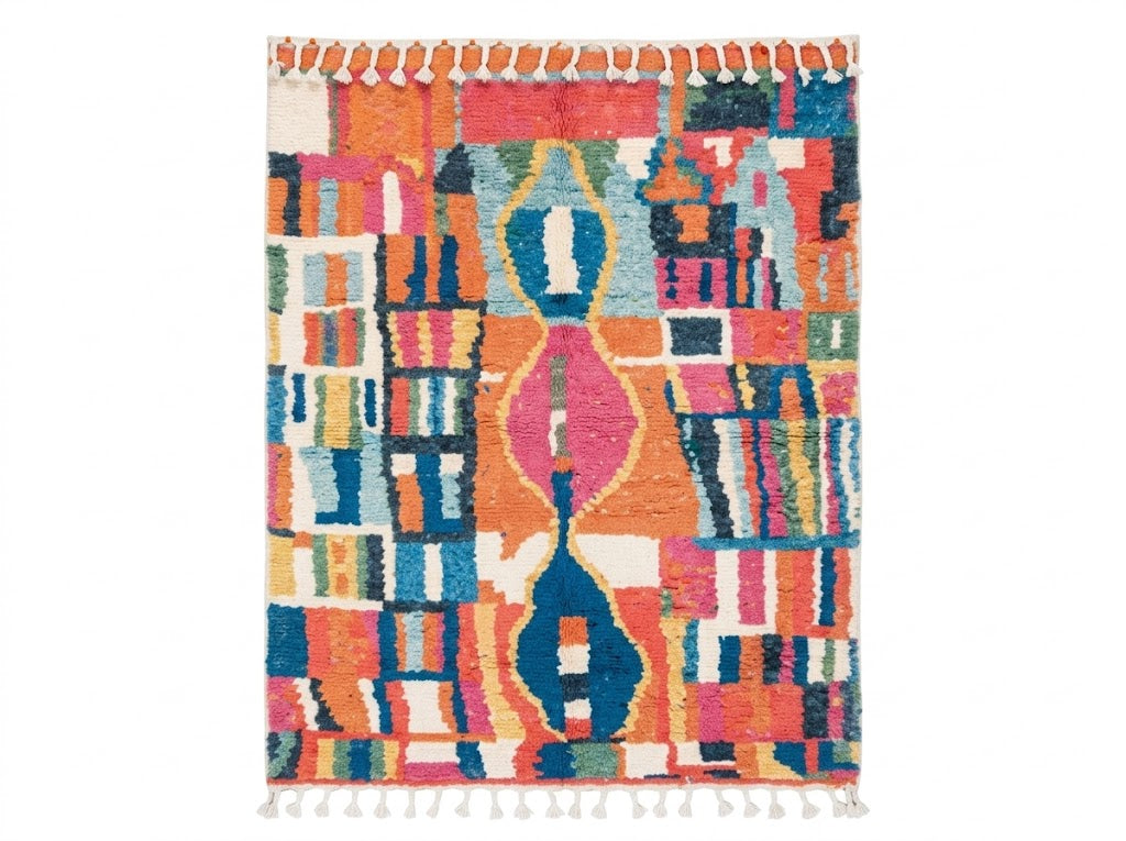 Tapis berbère Boujad multicolore médaillon losange blocs colorés vue de face – Berbère Tapis