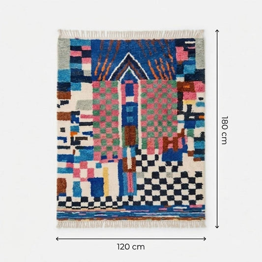 Tapis berbère Boujad multicolore 120x180 cm motif abstrait à franges – Berbère Tapis