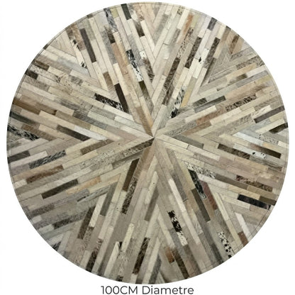 Vue de dessus tapis en cuir patchwork rond multicolore motif étoile 100 cm
