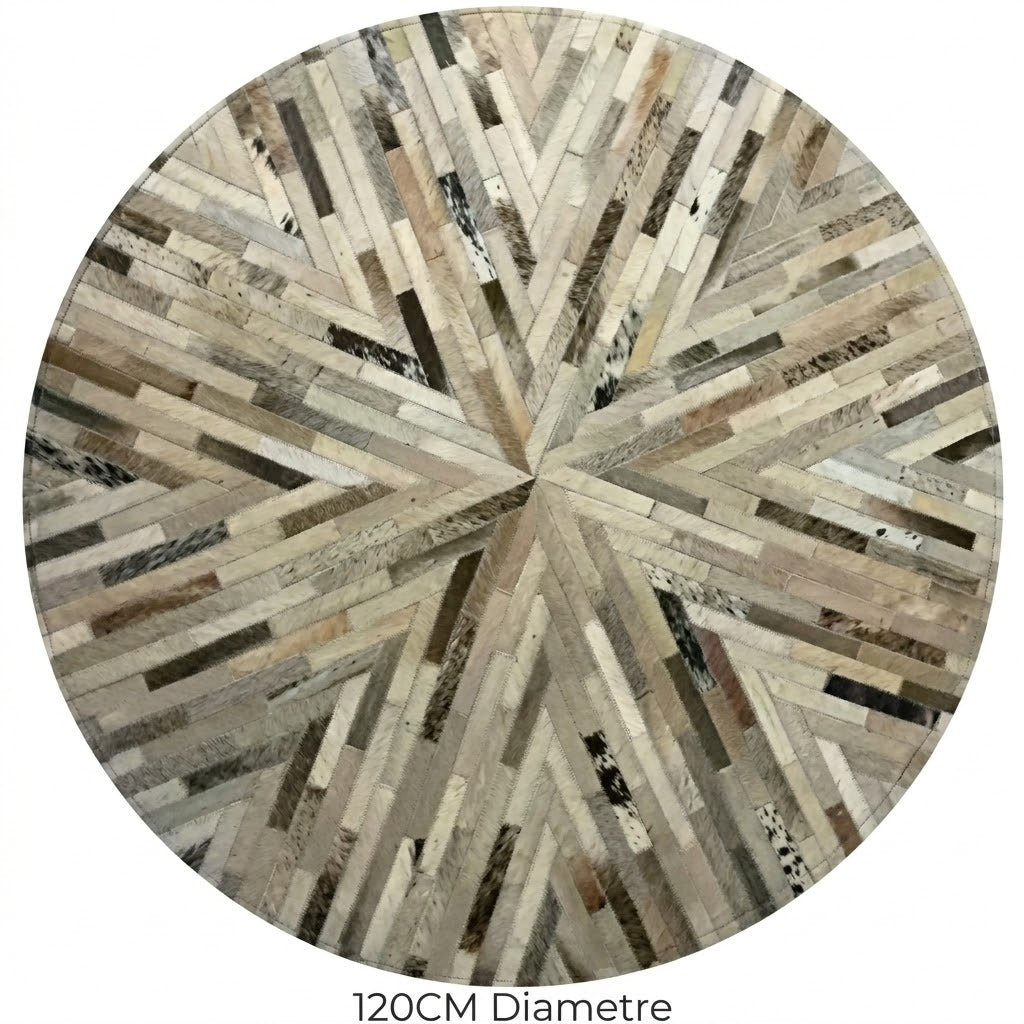  Vue de dessus tapis en cuir patchwork rond multicolore motif étoile 120 cm