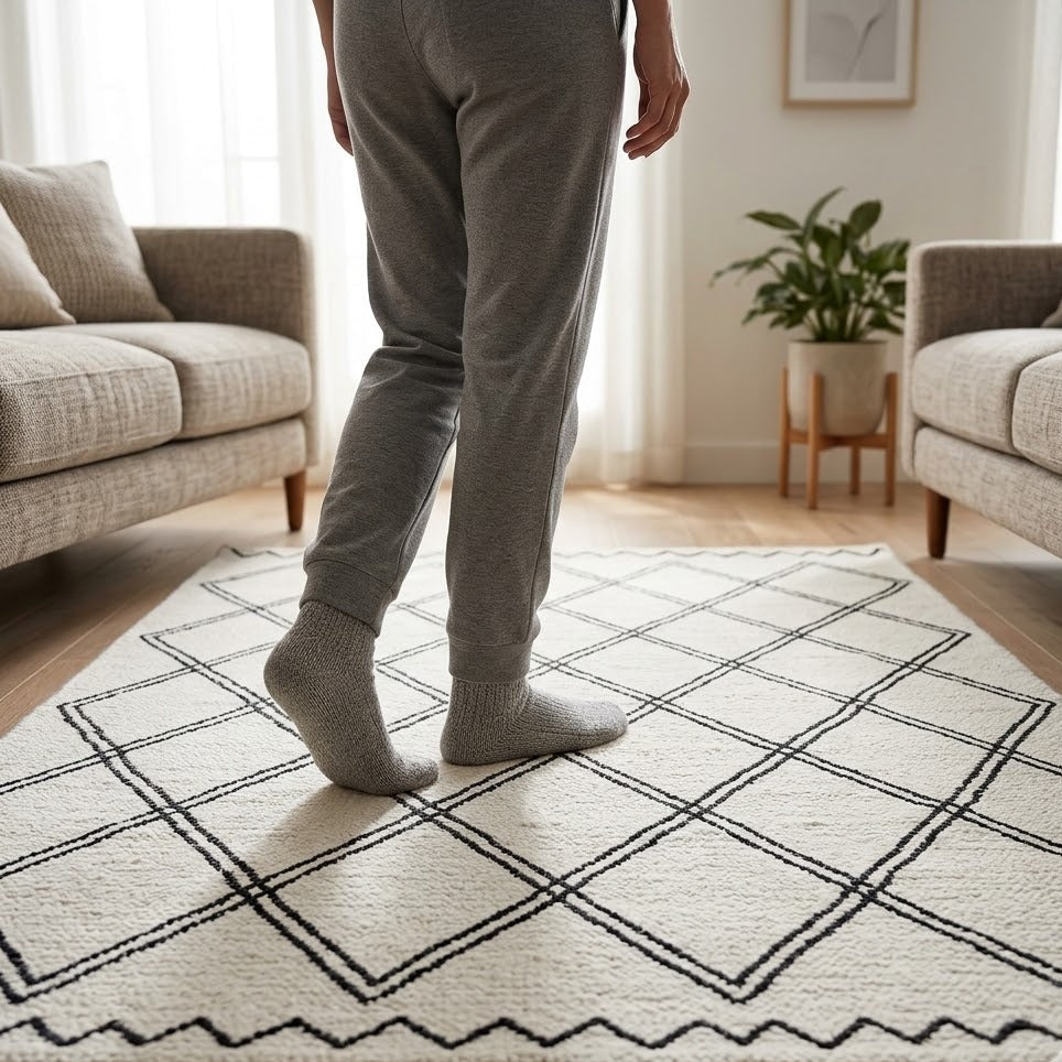Détail dos tissu gris tapis Berbère Beni Ourain écru et noir – Berbère Tapis