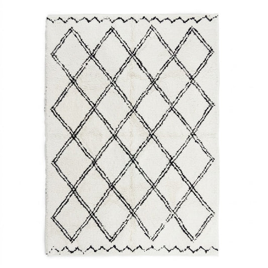 Tapis Berbère Beni Ourain écru losanges double contour noir vue de face – Berbère Tapis