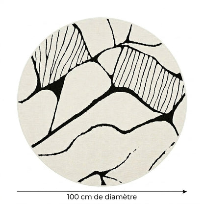 Tapis Berbère Beni Ouarain rond lignes organiques écru noir diamètre 100 cm – Berbère Tapis