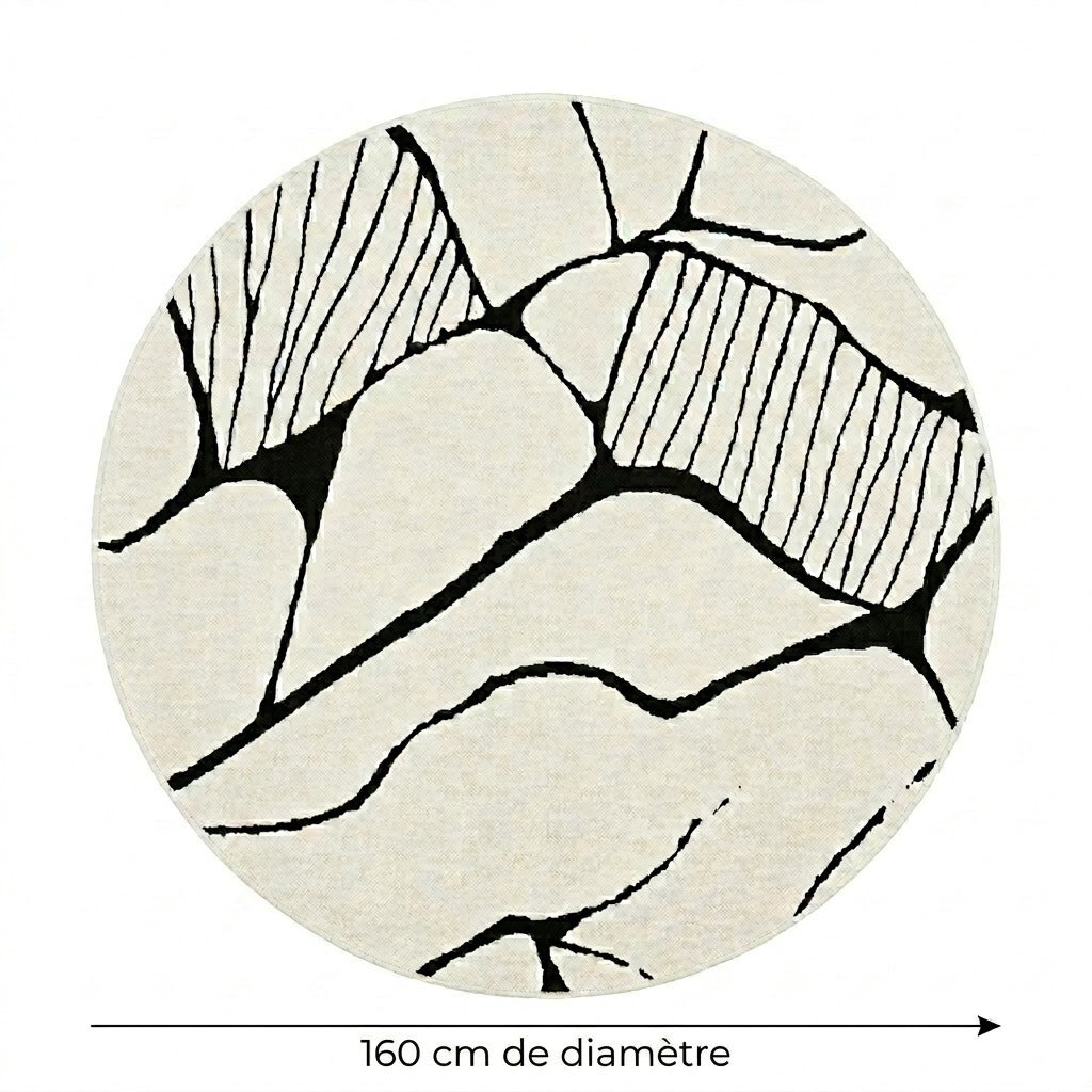 Tapis Berbère Beni Ourain rond lignes organiques écru noir diamètre 160 cm – Berbère Tapis
