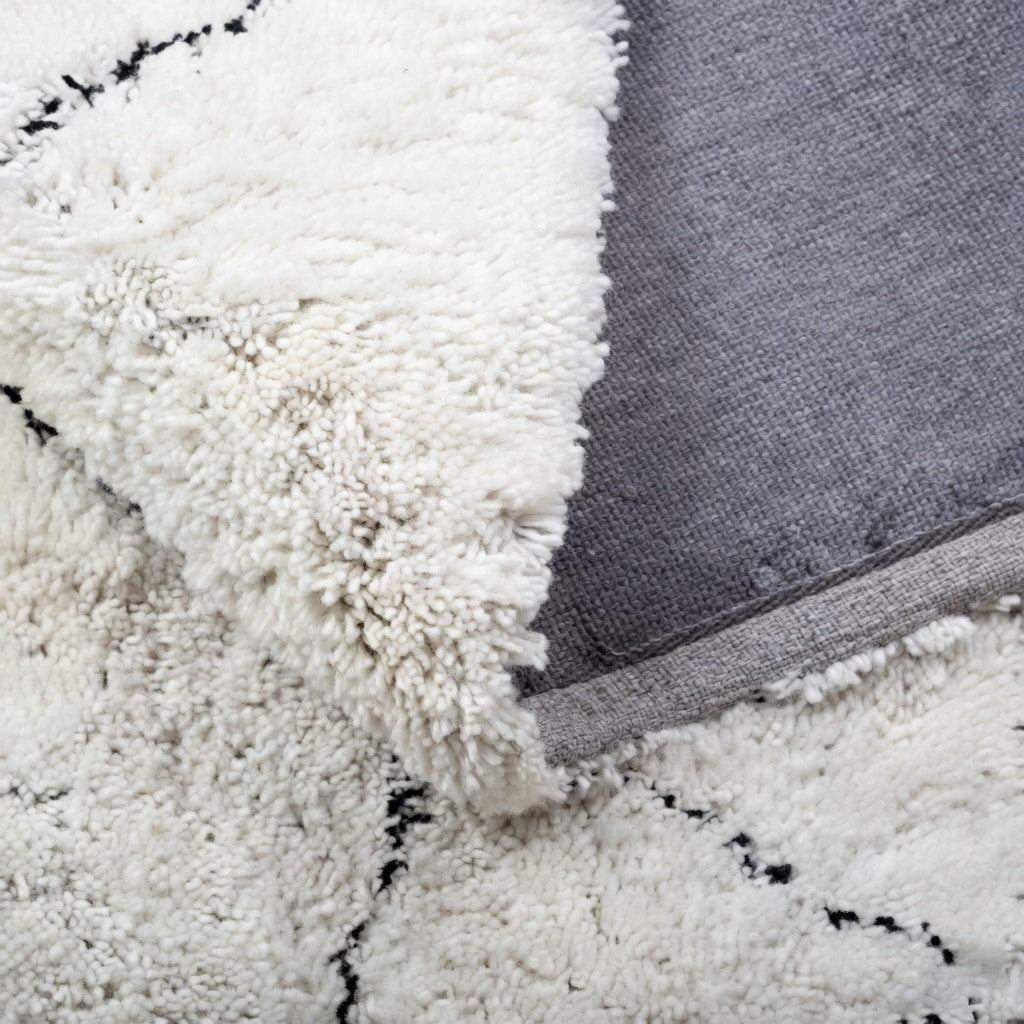 Détail dos tissu gris tapis Berbère Beni Ourain écru et gris – Berbère Tapis