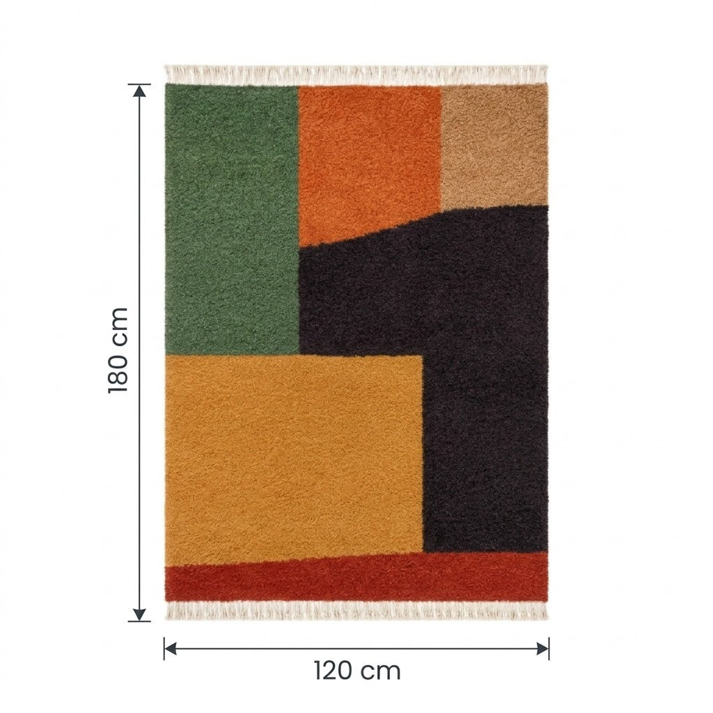 Tapis Berbère Boujad multicolore 120x180 cm blocs asymétriques à franges – Berbère Tapis