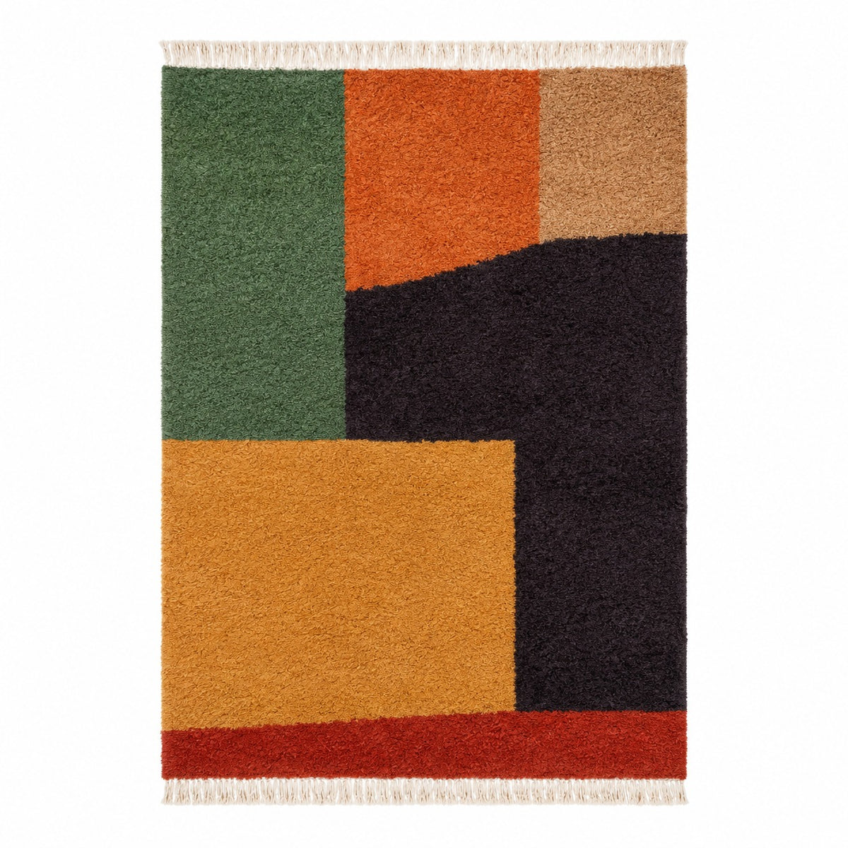 Tapis Berbère Boujad blocs vert orange ocre noir rouge brique vue de face – Berbère Tapis