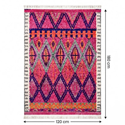 Tapis Berbère Mrirt rose fuchsia 120x180 cm losanges touffeté à franges – Berbère Tapis