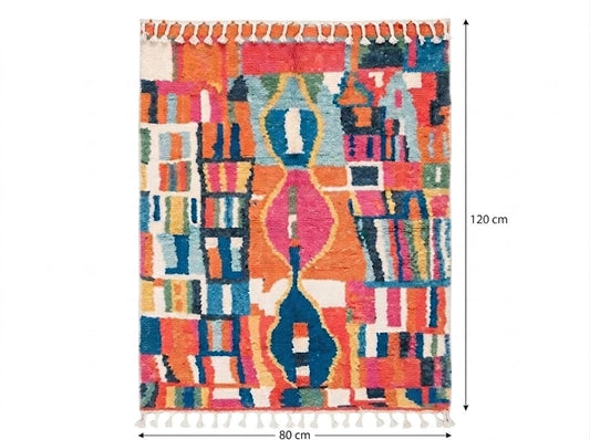 Tapis Boujad multicolore 80x120 cm motif médaillon blocs géométriques franges – Berbère Tapis