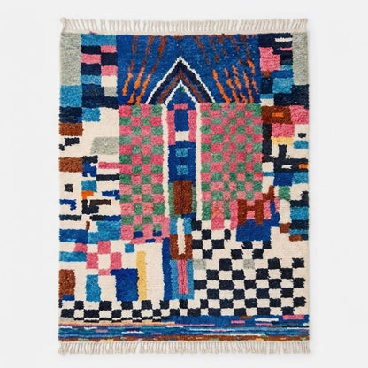 Tapis berbère Boujad multicolore composition asymétrique arche damier vue de face – Berbère Tapis