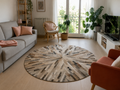 Tapis en Cuir Patchwork Rond Multicolore | Motifs Rayonnants Étoile