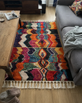 Tapis Berbère Azilal | Chevrons et Losanges Multicolores à Franges | Berbère Tapis