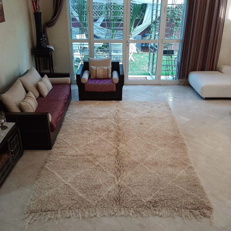 Grand Tapis Berbère Crème Losanges Tonaux Ivoire - Tapis Beni Ourain tissé main - artisanat berbère authentique