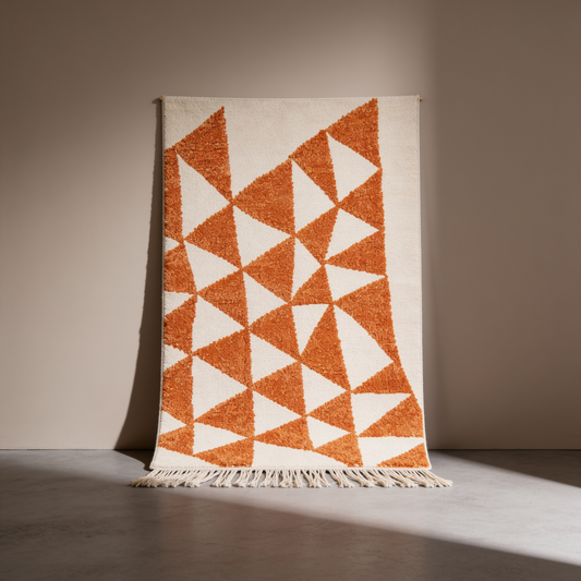 Tapis Berbère Mrirt Orange et Ivoire à Motifs Triangles | Berbère Tapis