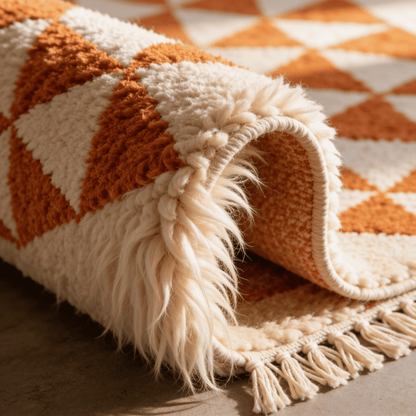Tapis Berbère Mrirt Orange et Ivoire à Motifs Triangles | Berbère Tapis