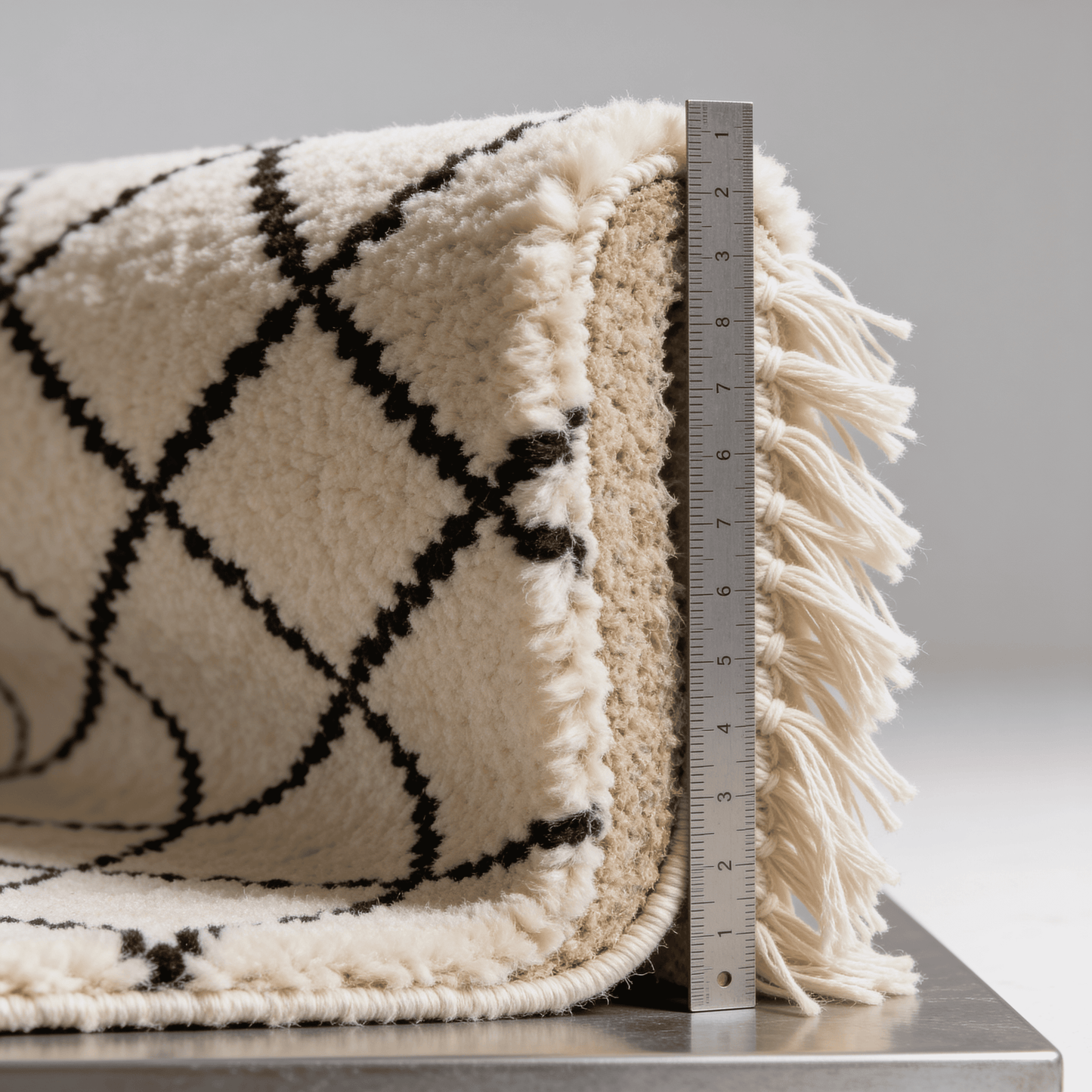 Tapis Berbère Beni Ouarain | Résille Losanges Blanc et Noir Touffeté | Berbère Tapis