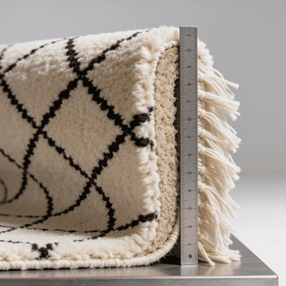 Tapis Berbère Beni Ouarain | Résille Losanges Blanc et Noir Touffeté | Berbère Tapis