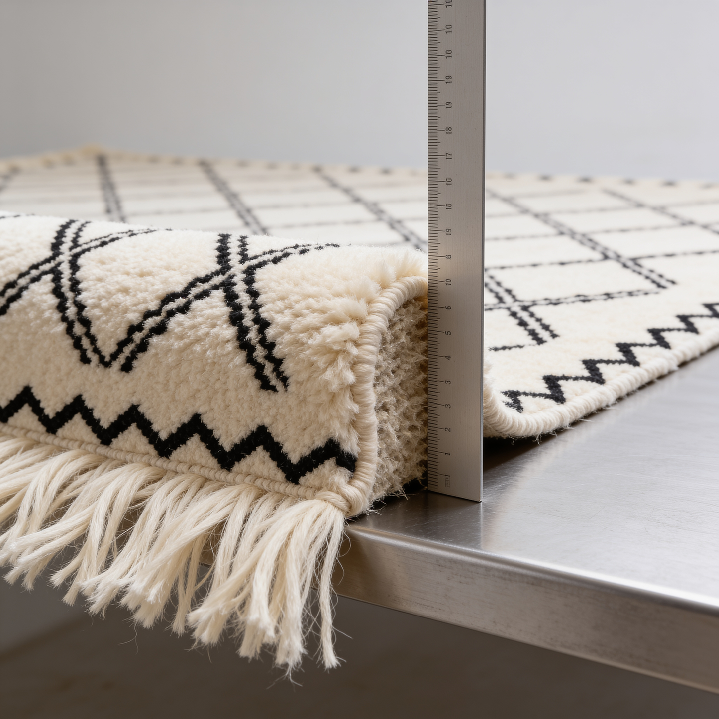 Tapis Berbère Beni Ouarain | Losanges Noirs sur Fond Écru Touffeté | Berbère Tapis