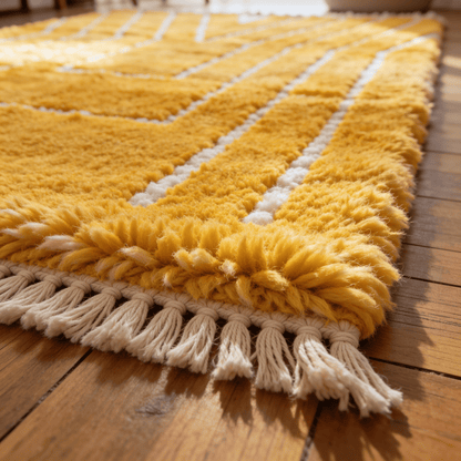 Tapis Berbère Beni Ouarain Jaune en Laine Véritable