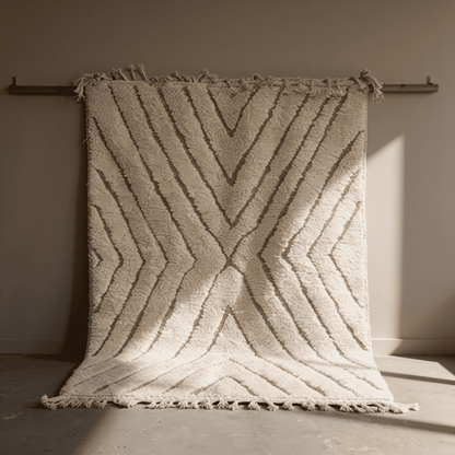 Tapis Berbère Beni Ouarain Blanc en Laine Véritable