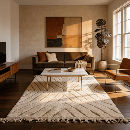 Tapis Berbère Beni Ouarain Blanc en Laine Véritable