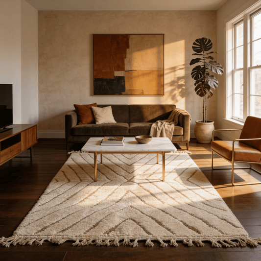 Tapis Berbère Beni Ouarain Blanc en Laine Véritable