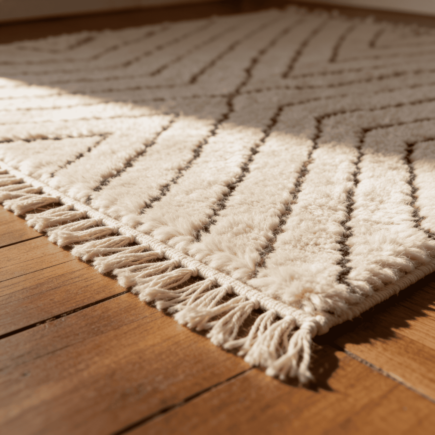 Tapis Berbère Beni Ouarain Blanc en Laine Véritable