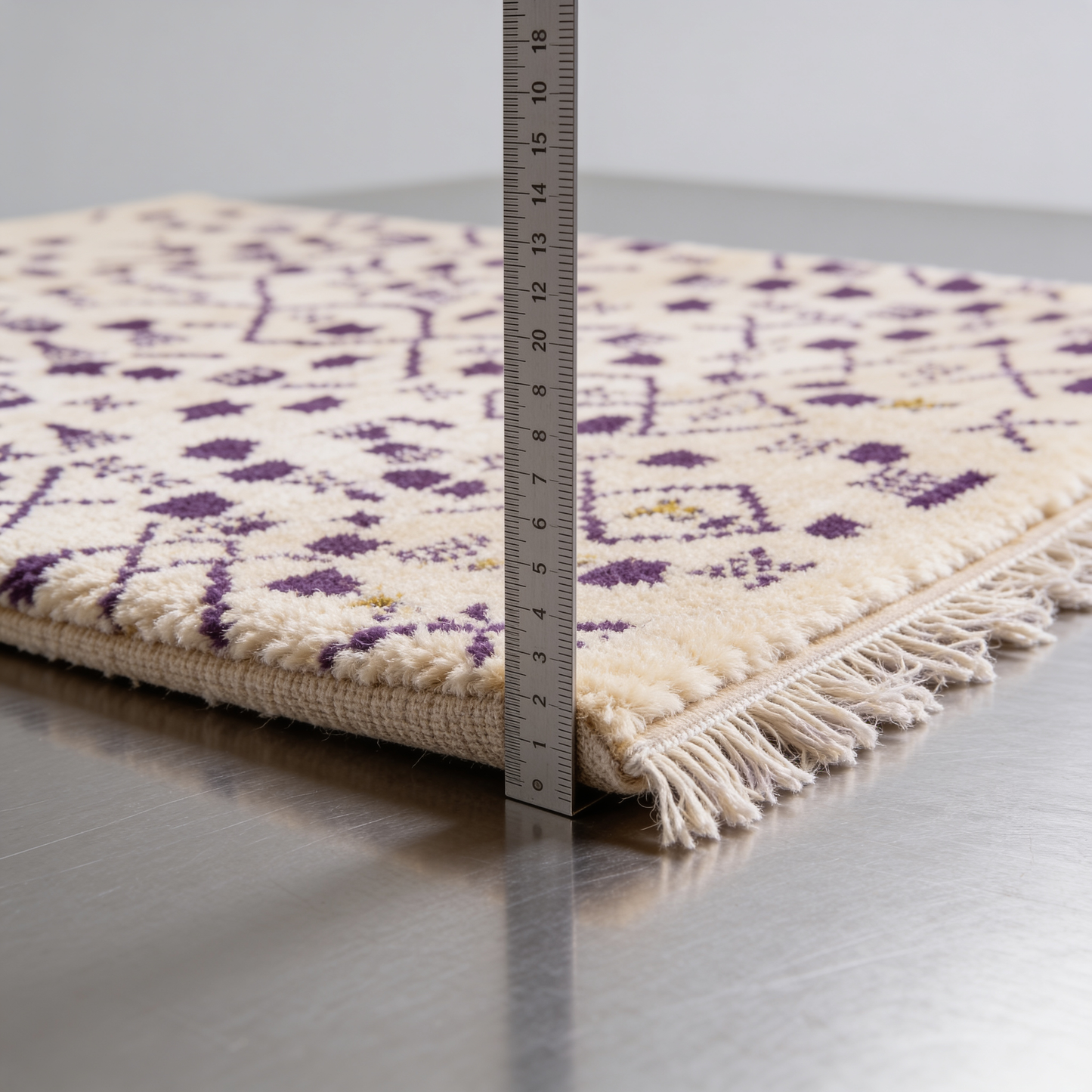 Tapis Berbère Beni Ouarain Ivoire à Motifs Violets