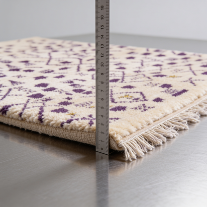 Tapis Berbère Beni Ouarain Ivoire à Motifs Violets