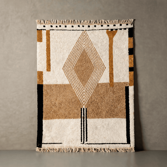 Tapis Berbère Beni Ouarain Géométrique Camel et Noir