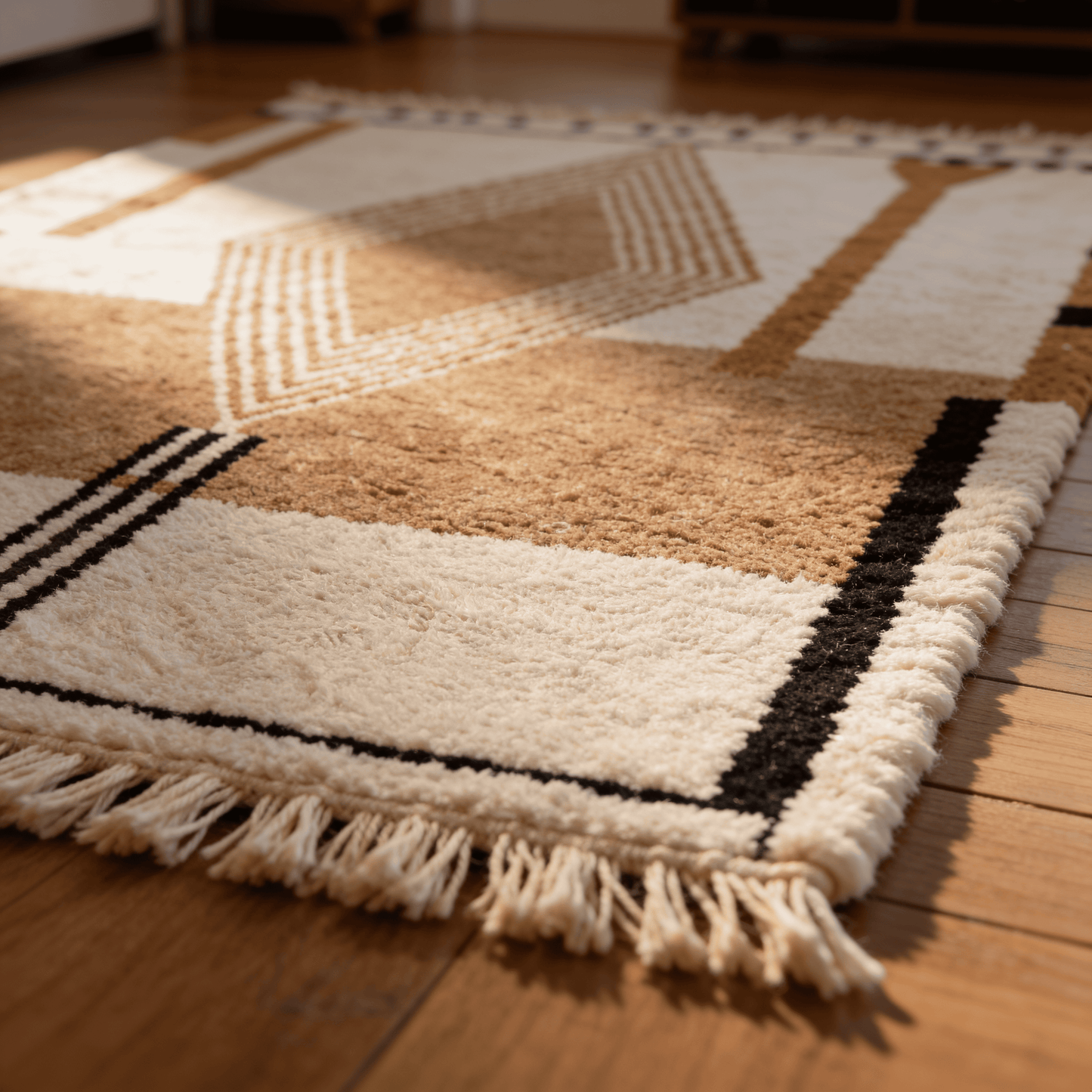 Tapis Berbère Beni Ouarain Géométrique Camel et Noir