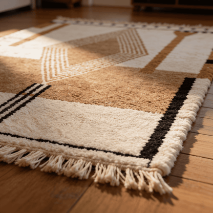 Tapis Berbère Beni Ouarain Géométrique Camel et Noir