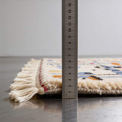 Tapis Berbère Azilal Blanc - Motifs Colorés Abstraits